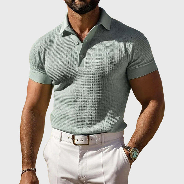 Men's Casual Waffle Knit Polo Shirt Green