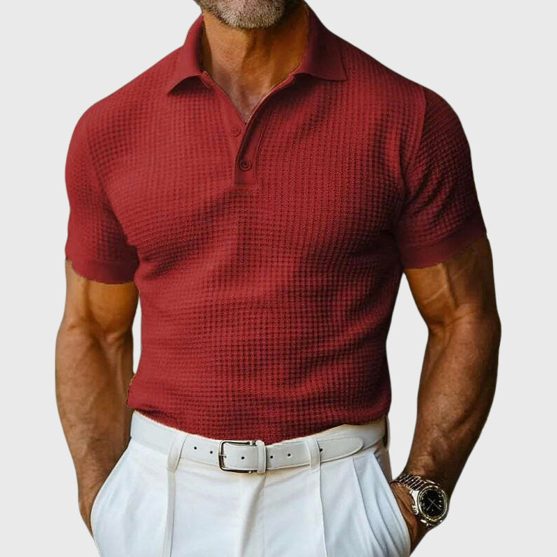 Men's Casual Waffle Knit Polo Shirt Red