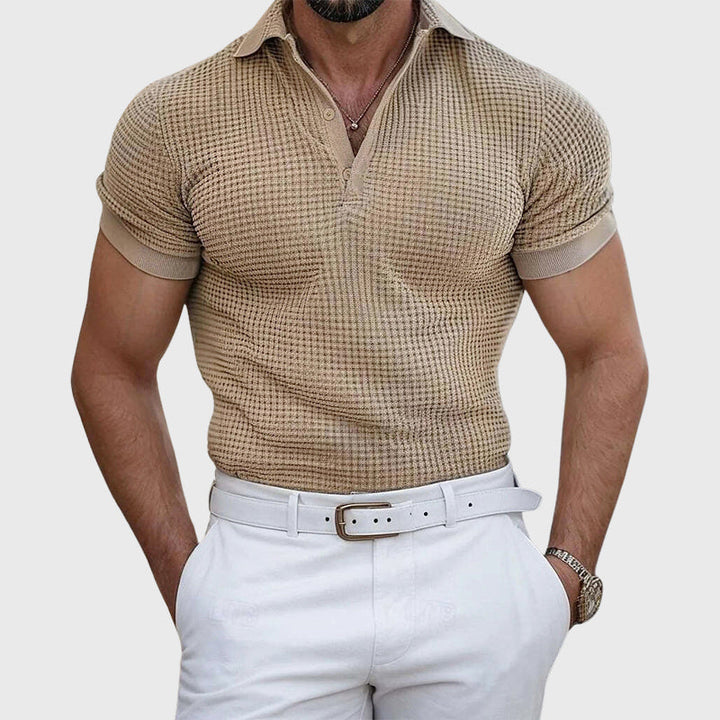 Men's Casual Waffle Knit Polo Shirt Khaki
