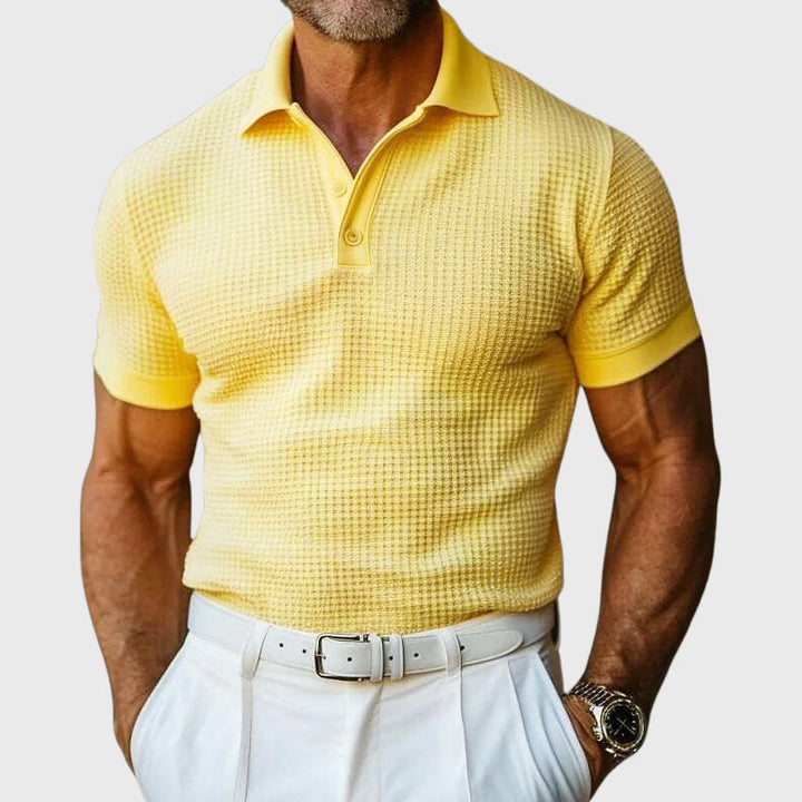 Men's Casual Waffle Knit Polo Shirt Yellow