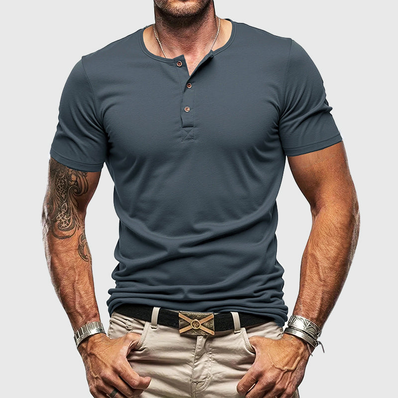 Men's Gym Style Henley T-Shirt Gray