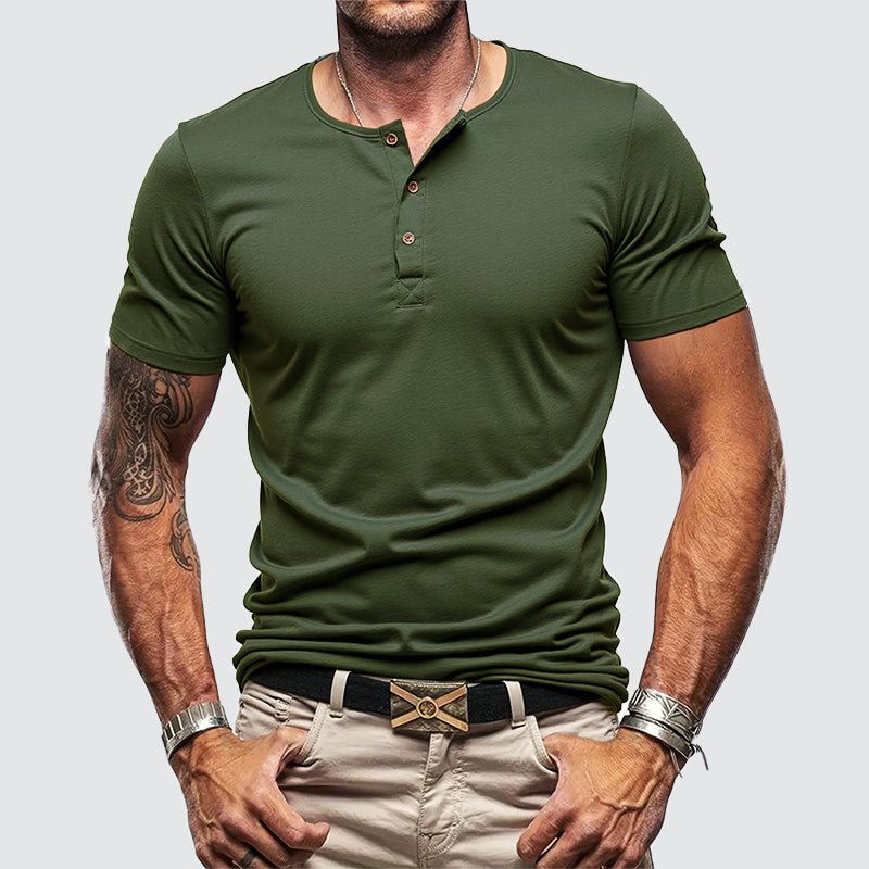 Men's Gym Style Henley T-Shirt Green