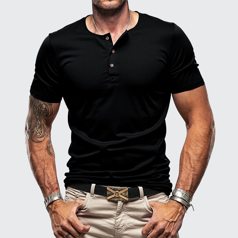 Men's Gym Style Henley T-Shirt Black