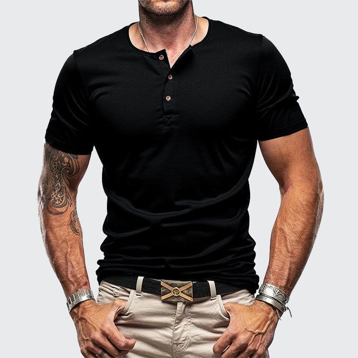 Men's Gym Style Henley T-Shirt Black