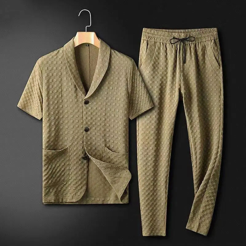 Men's Relaxed Fit Blazer and Pants Set Khaki