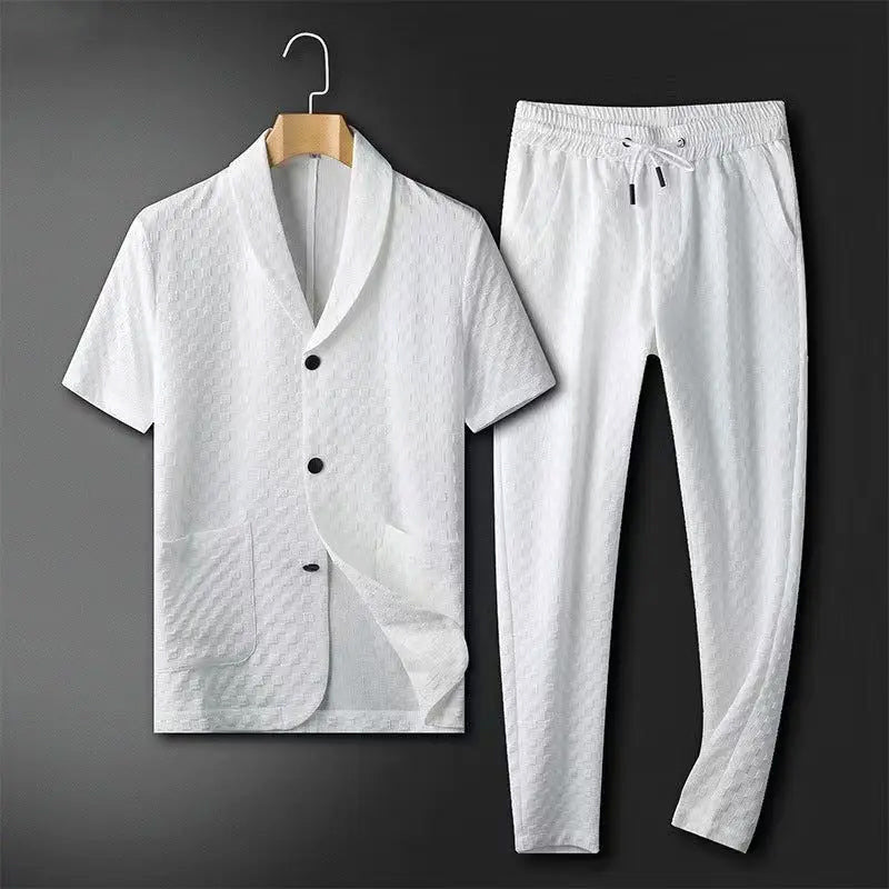 Men's Relaxed Fit Blazer and Pants Set White
