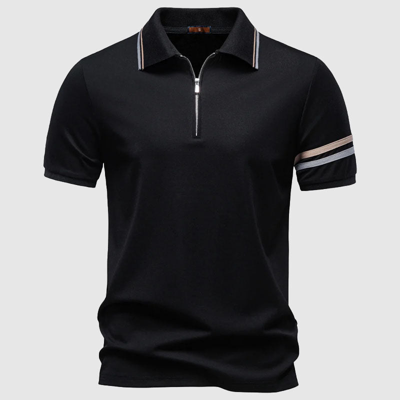 Men's Short Sleeve Polo Shirt with Half-Zip Collar Black