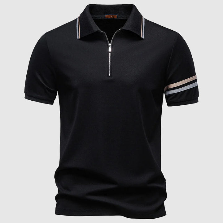 Men's Short Sleeve Polo Shirt with Half-Zip Collar Black