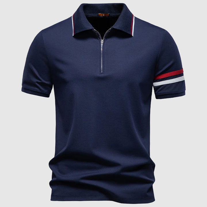 Men's Short Sleeve Polo Shirt with Half-Zip Collar Blue