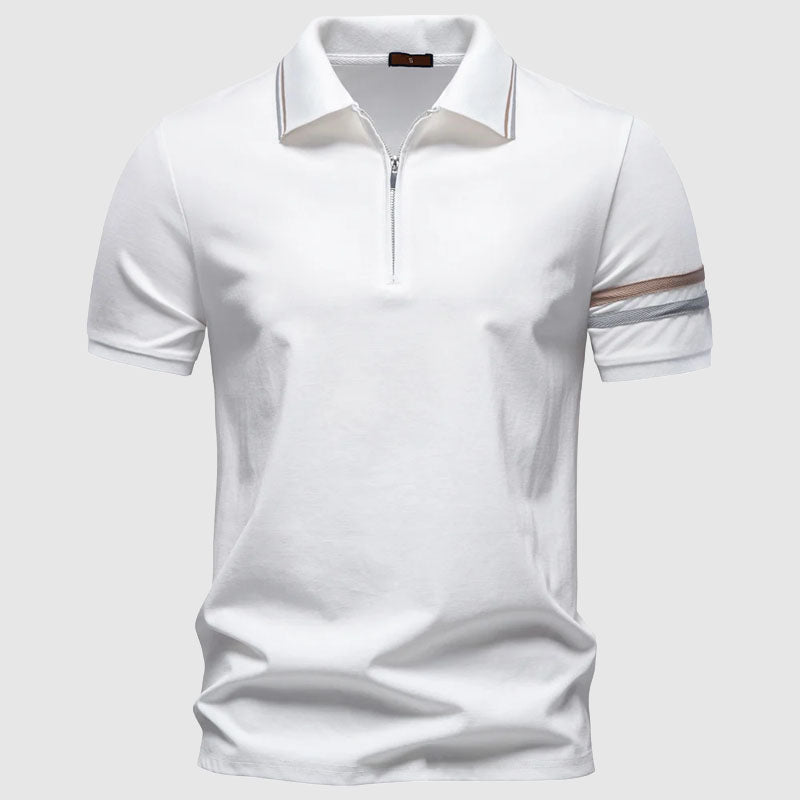Men's Short Sleeve Polo Shirt with Half-Zip Collar White