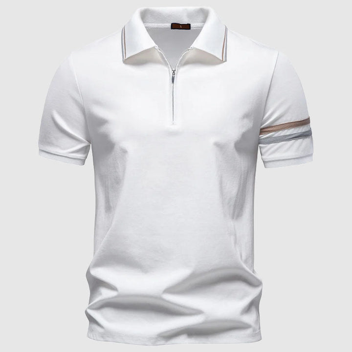 Men's Short Sleeve Polo Shirt with Half-Zip Collar White