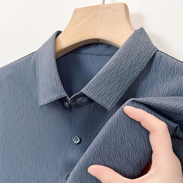 Men's Striped Texture Button-Up Shirt Blue