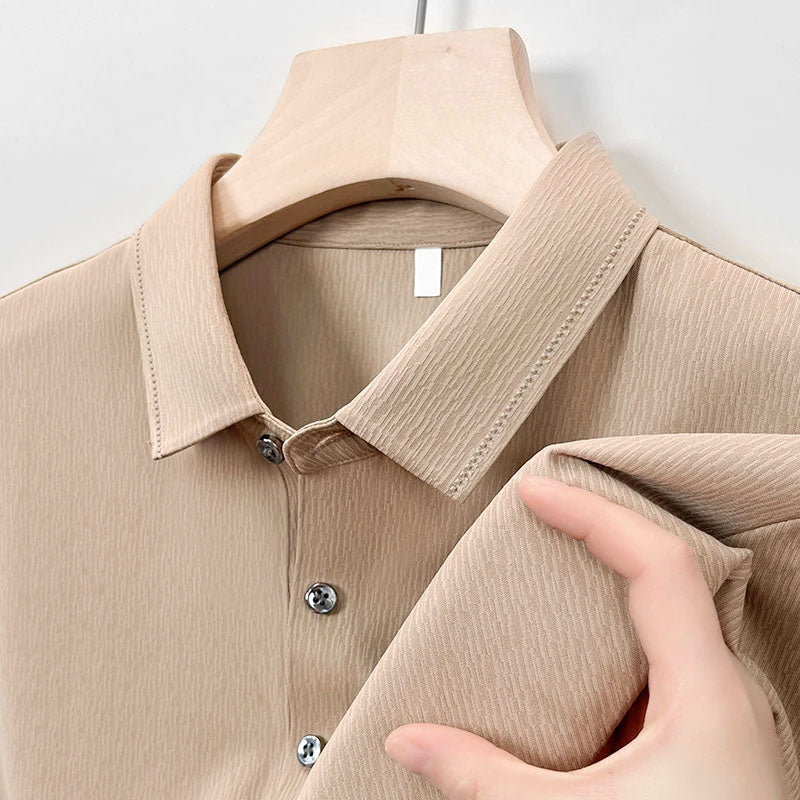 Men's Striped Texture Button-Up Shirt Beige