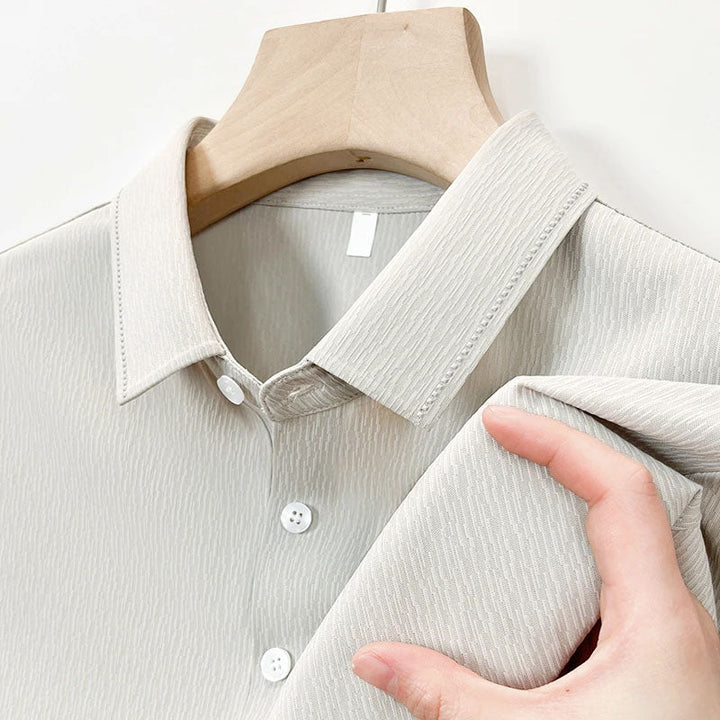 Men's Striped Texture Button-Up Shirt White