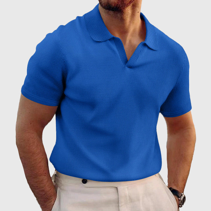 Men's Textured Short Sleeve Polo Shirt Blue
