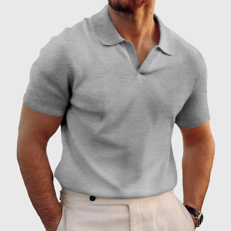 Men's Textured Short Sleeve Polo Shirt Gray