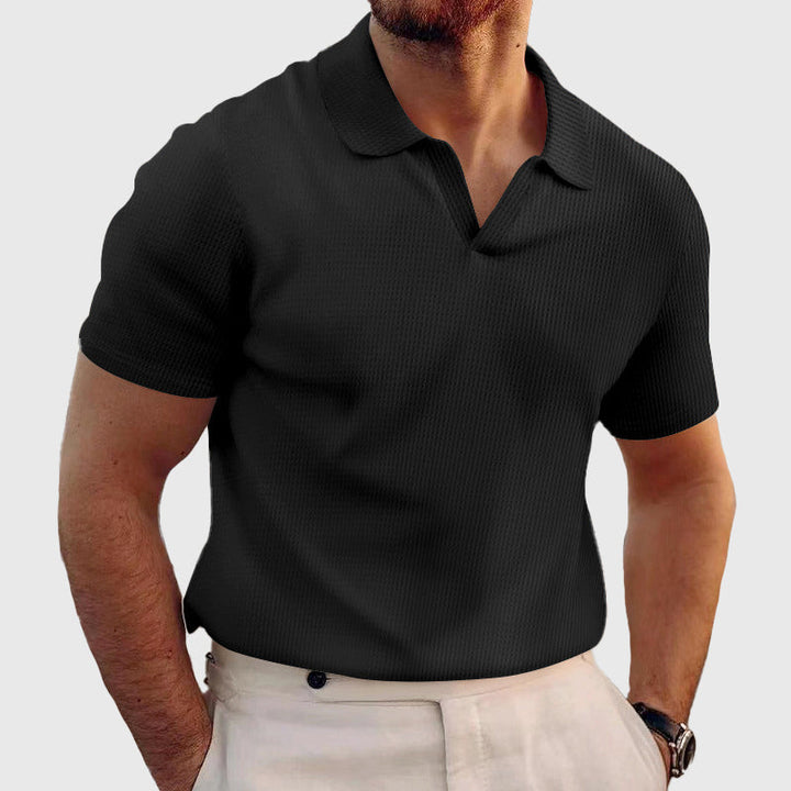 Men's Textured Short Sleeve Polo Shirt Black