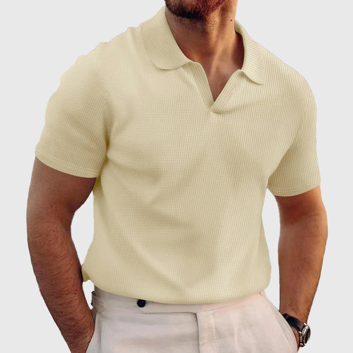 Men's Textured Short Sleeve Polo Shirt Beige