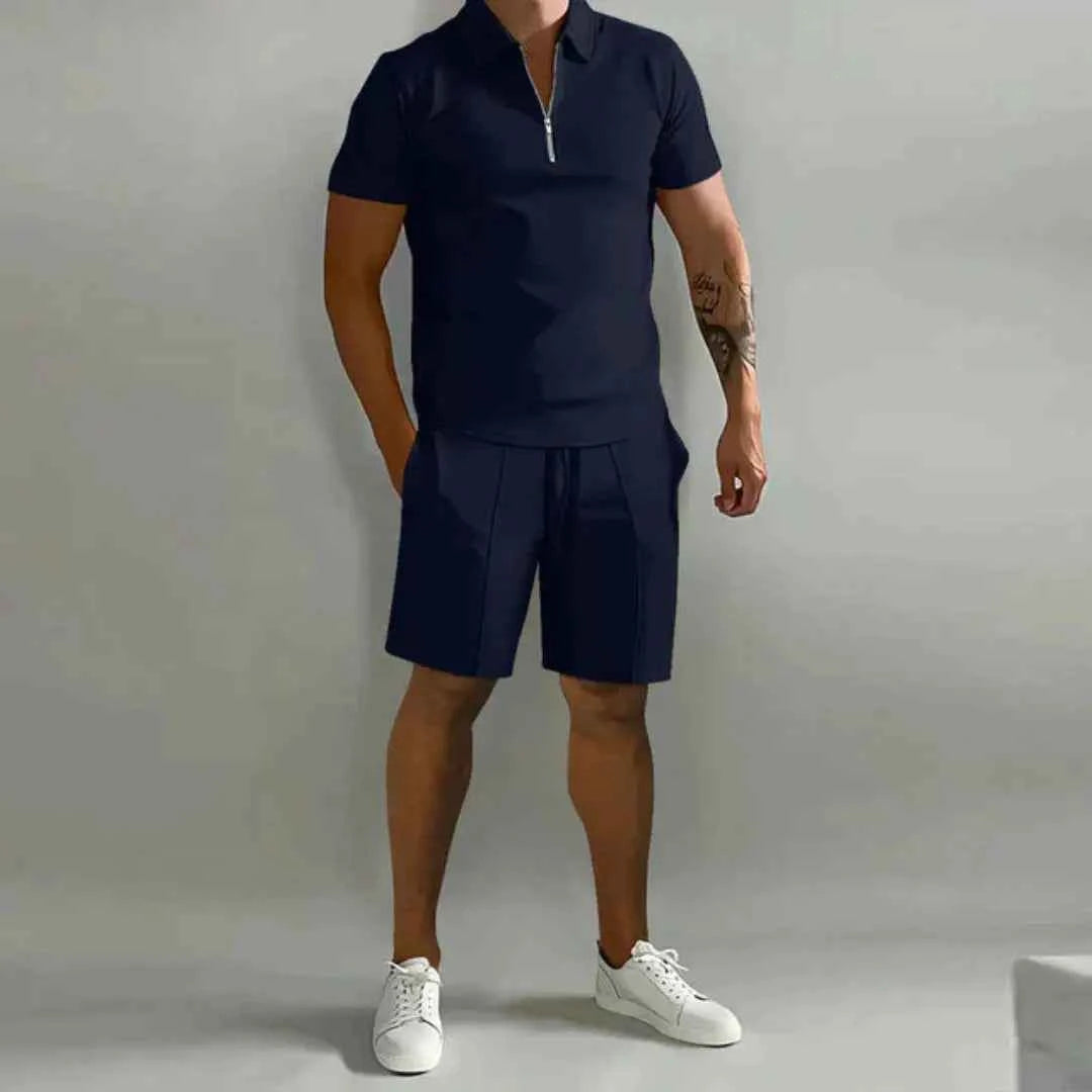 Men's Zip Polo and Shorts Set