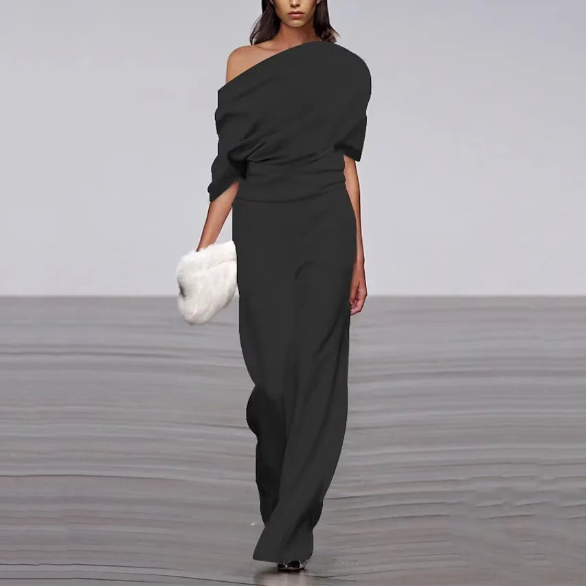 Lucy | Women's One-Shoulder Jumpsuit Black