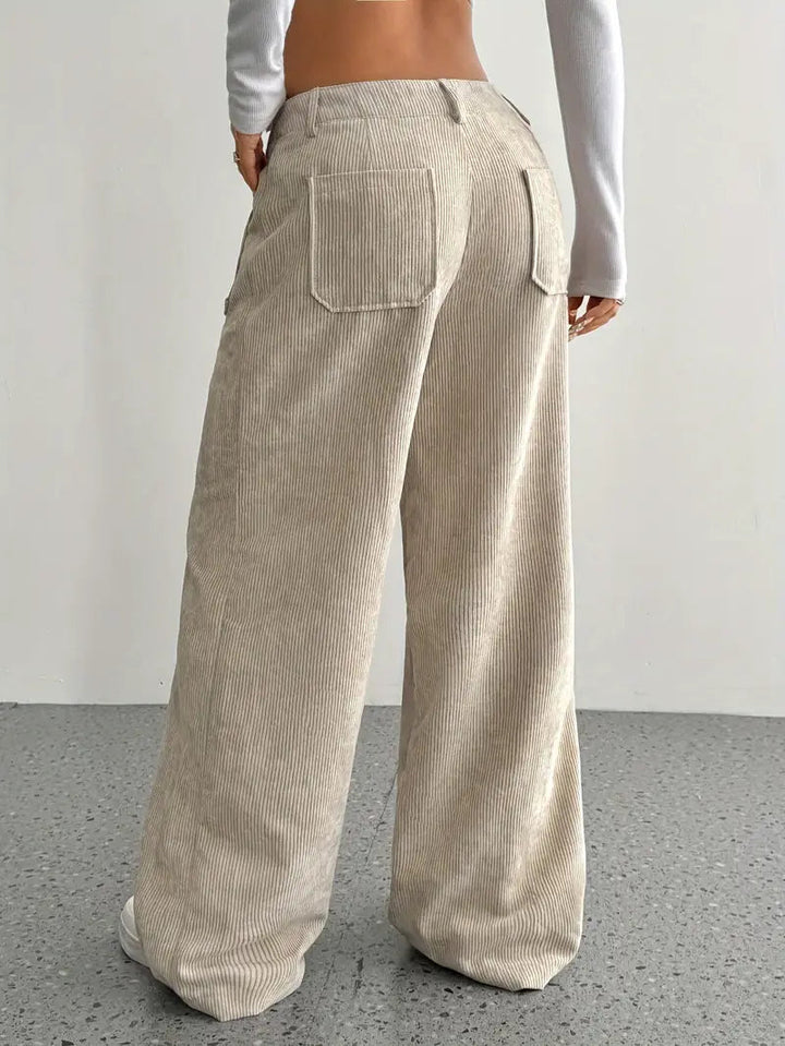 Leni | Women's High Waist Corduroy Trousers - Comfy Wide Leg Fit
