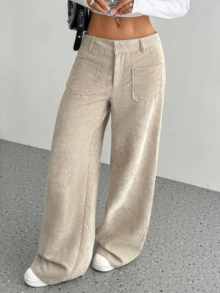 Leni | Women's High Waist Corduroy Trousers - Comfy Wide Leg Fit