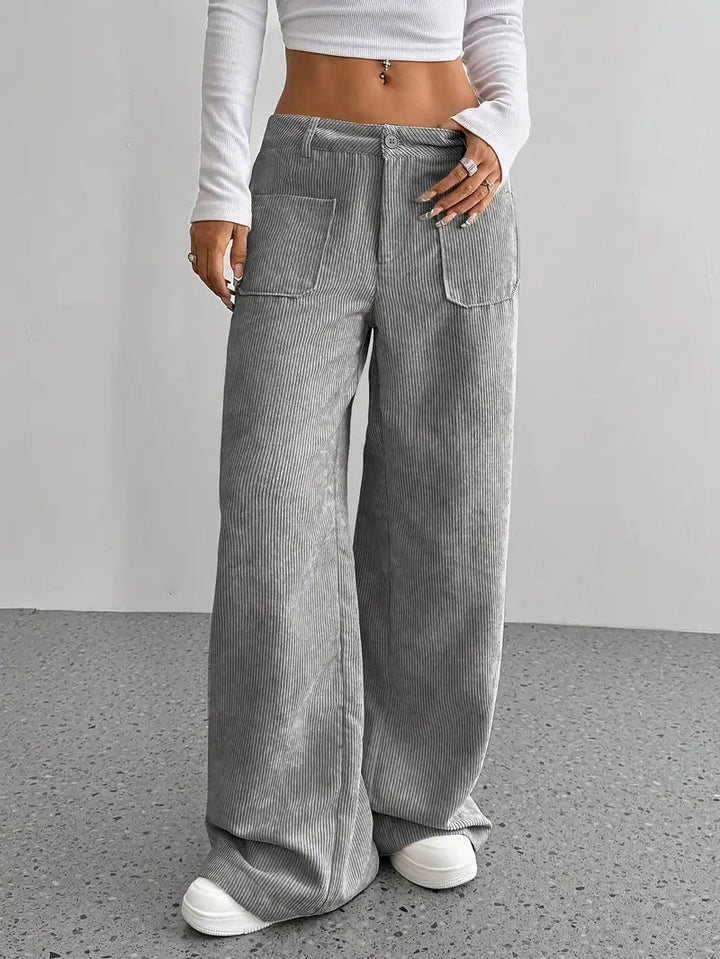 Leni | Women's High Waist Corduroy Trousers - Comfy Wide Leg Fit
