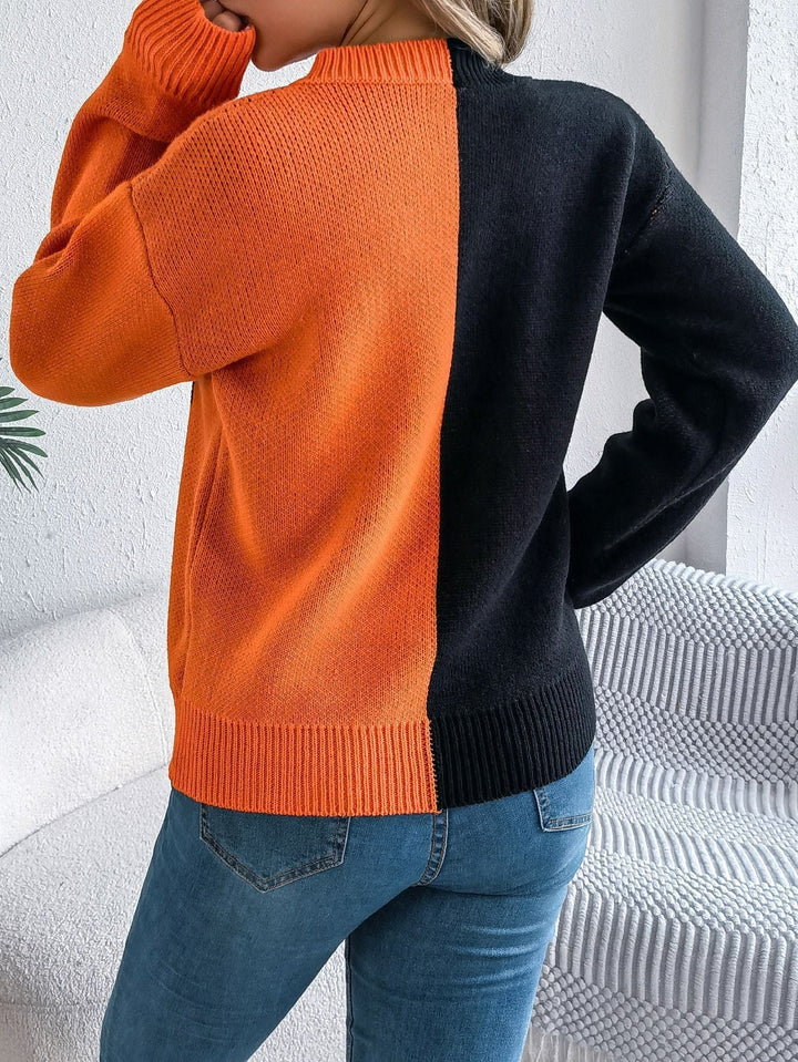 Halloween's Jack O' Lantern Knit Sweater with Ribbed Cuffs, Midi Length
