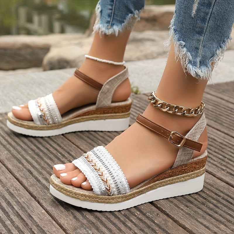 Niamh | Women's Sandals with Rhinestones - Stylish Summer Footwear White