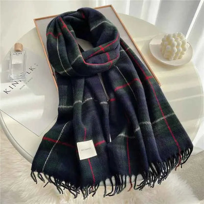 Cashmere Scarf Plaid Mocha Winter Ash Gray Midnight Navy