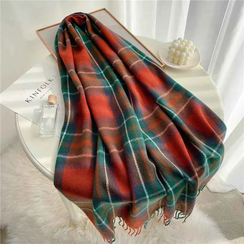 Luxurious Cashmere Plaid Velour Scarf Autumn Ember