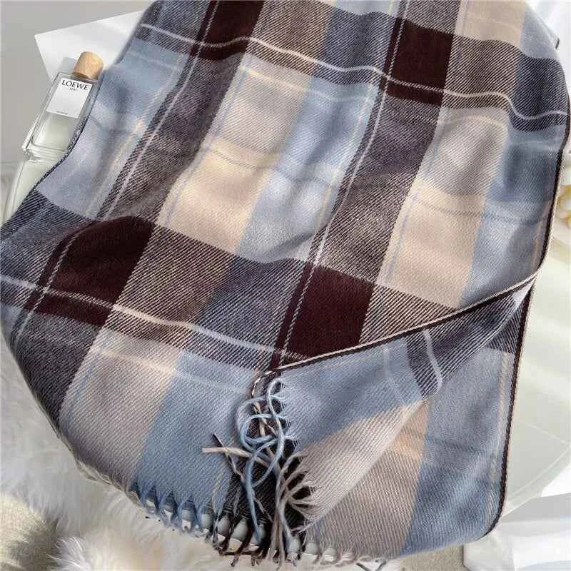 Cashmere Scarf Plaid Mocha Winter Ash Gray