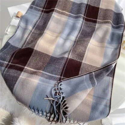 Cashmere Scarf Plaid Mocha Winter Ash Gray