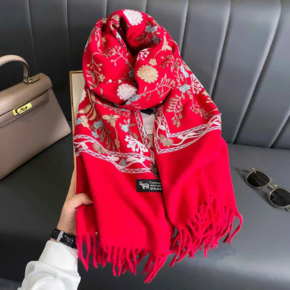Cashmere Scarf Khaki Winter White Red