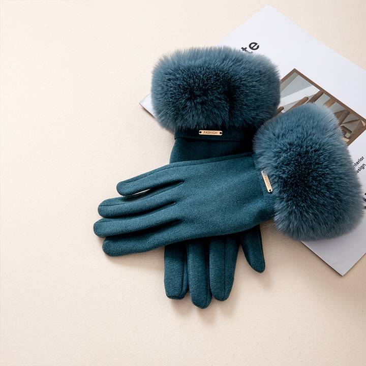 Luxurious Faux Fur Cashmere Gloves Teal
