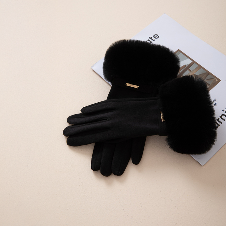 Luxurious Faux Fur Cashmere Gloves Black