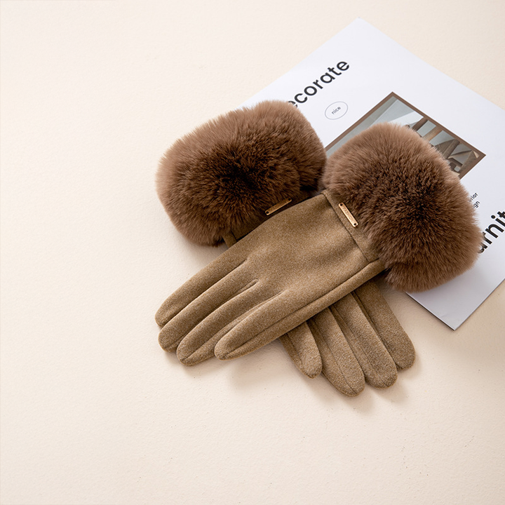 Luxurious Faux Fur Cashmere Gloves Brown