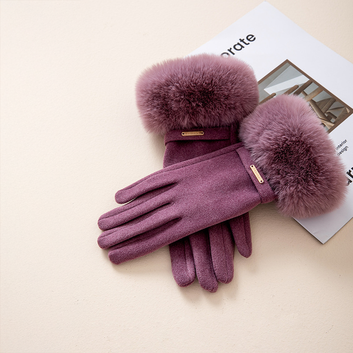 Luxurious Faux Fur Cashmere Gloves Purple