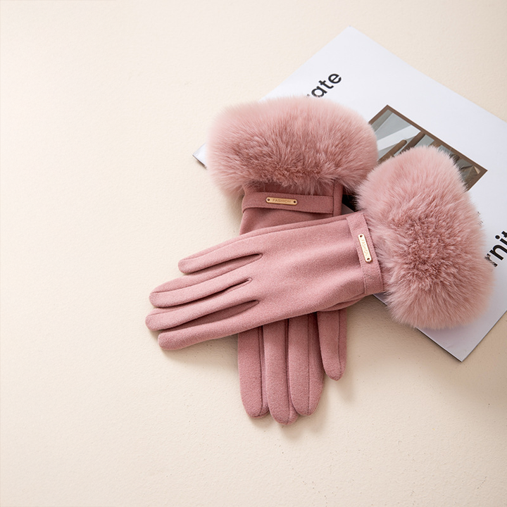 Luxurious Faux Fur Cashmere Gloves Pink