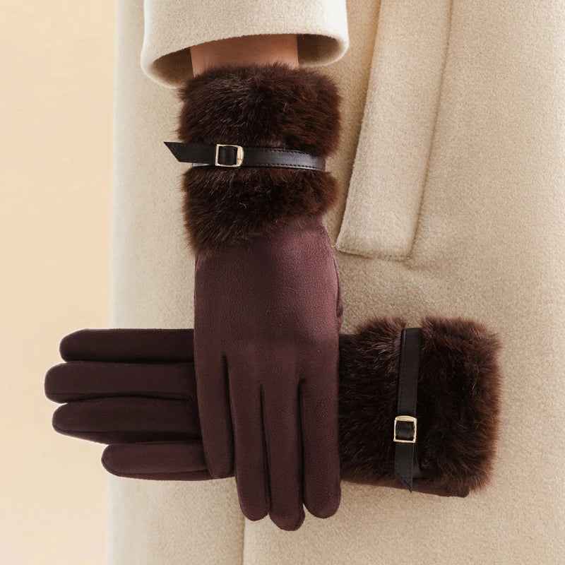 Luxurious Fur Gloves for Ultimate Warmth Dark Brown