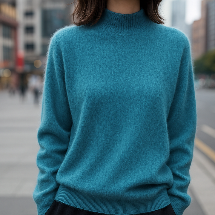 Luxurious Mink Cashmere Semi-Turtleneck Lake Blue