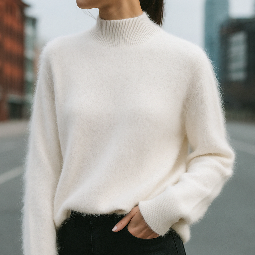 Luxurious Mink Cashmere Semi-Turtleneck White