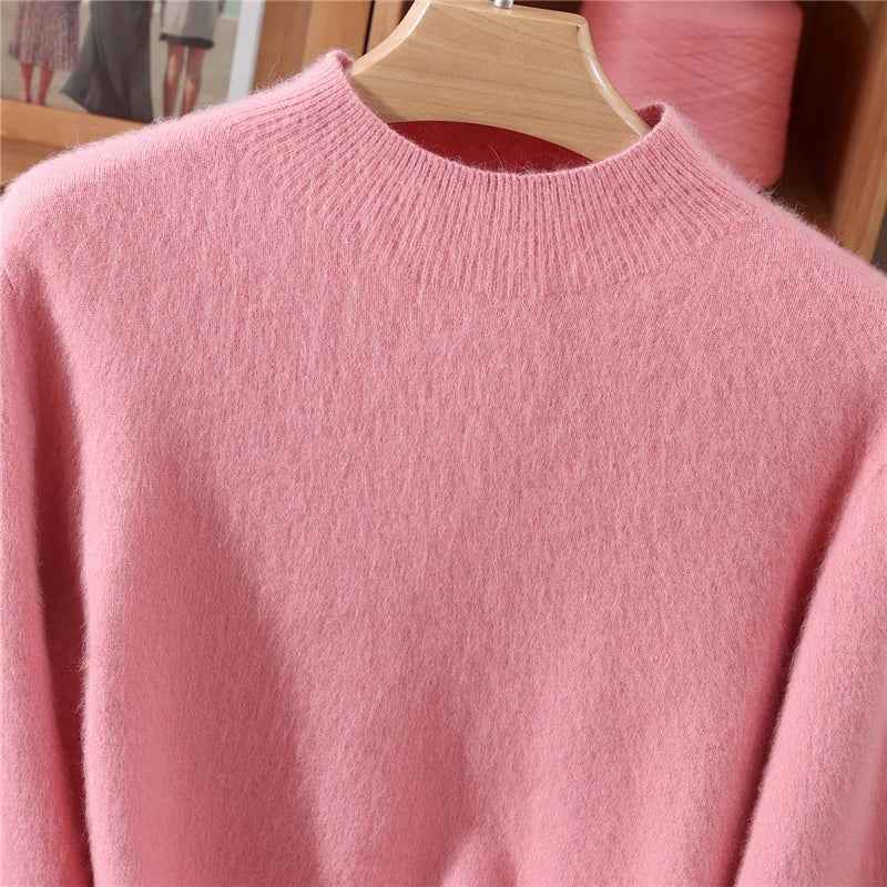 Luxurious Mink Cashmere Semi-Turtleneck