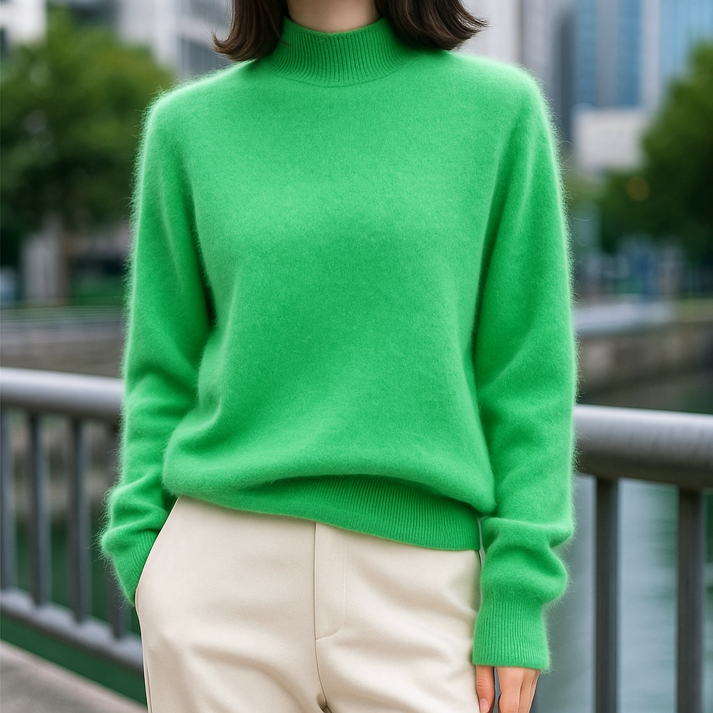 Luxurious Mink Cashmere Semi-Turtleneck Green