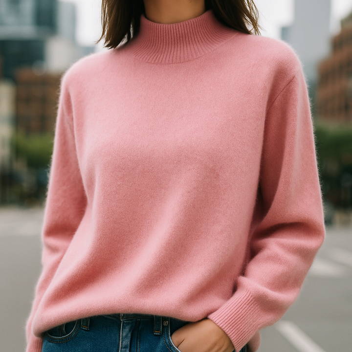 Luxurious Mink Cashmere Semi-Turtleneck Pink