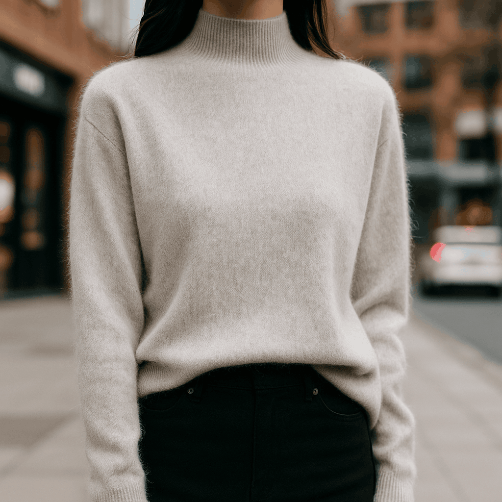 Luxurious Mink Cashmere Semi-Turtleneck Light Grey