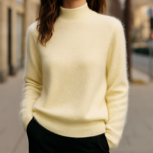 Luxurious Mink Cashmere Semi-Turtleneck Yellow