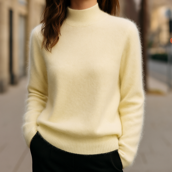 Luxurious Mink Cashmere Semi-Turtleneck Yellow
