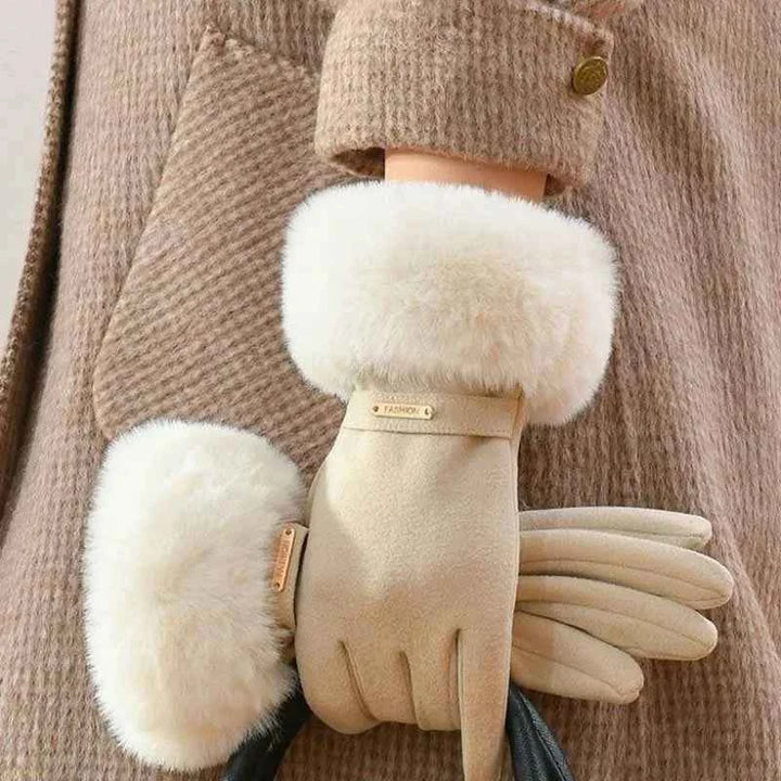 Luxurious Siberian Fur Gloves for Ultimate Warmth Beige