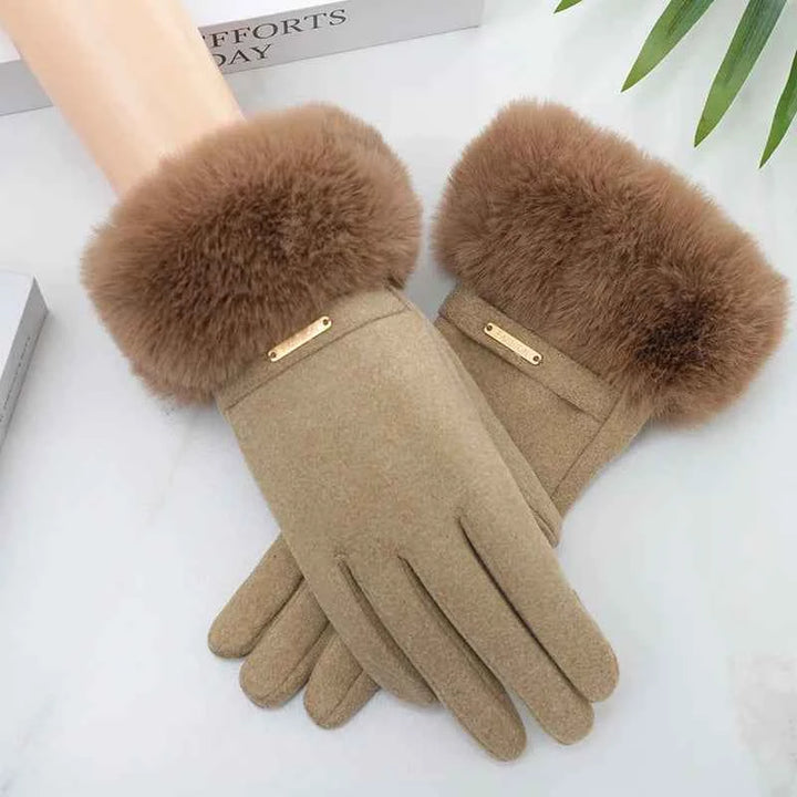 Luxurious Siberian Fur Gloves for Ultimate Warmth Khaki